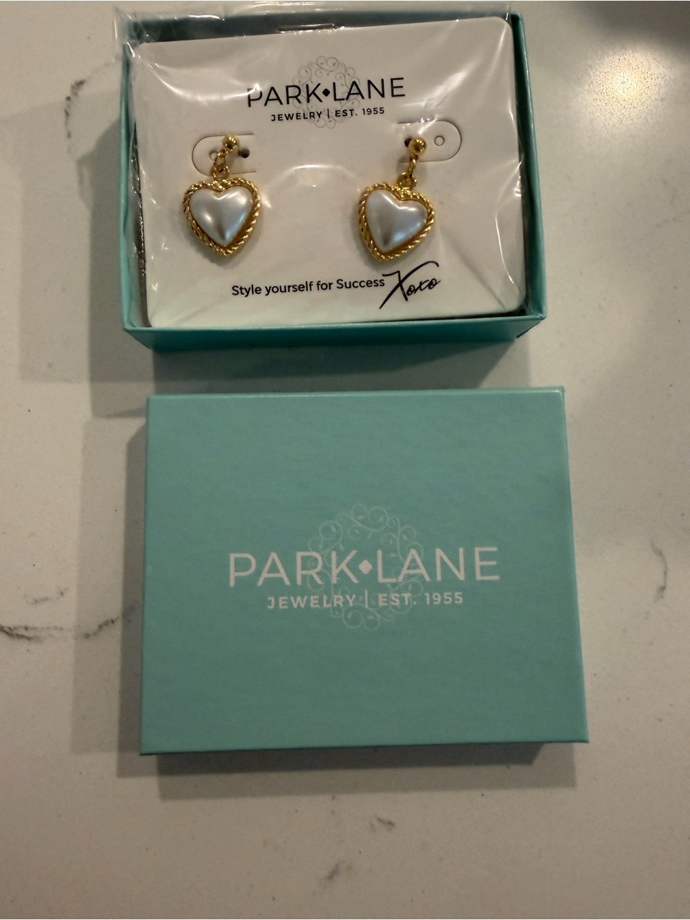 Park Lane Lullaby Gold and White Heart Drop Earrings- not opened brand-new-tags